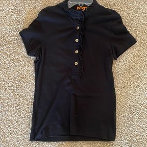 Tory Burch black collard shirt with gold buttons size small